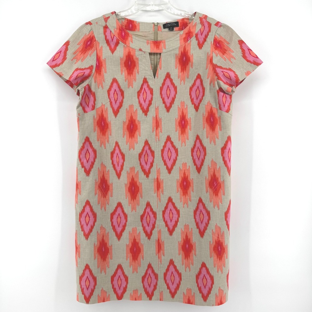 Tahari Arthur S Levine Linen Blend Sleeveless Lined Sheath Dress Pockets Size 14